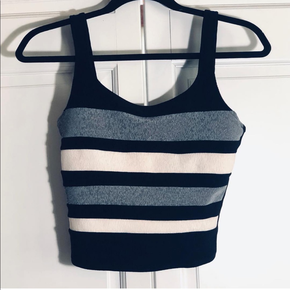 striped cropped tank top with built in bra